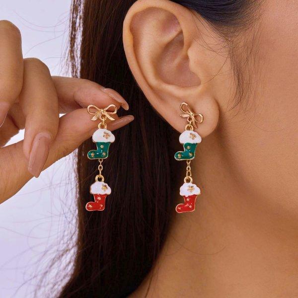 Creative Christmas Element Earrings for Women Santa Claus Snowflake Elk Bells Drop Earrings Aesthetics New Year Jewelry Gift