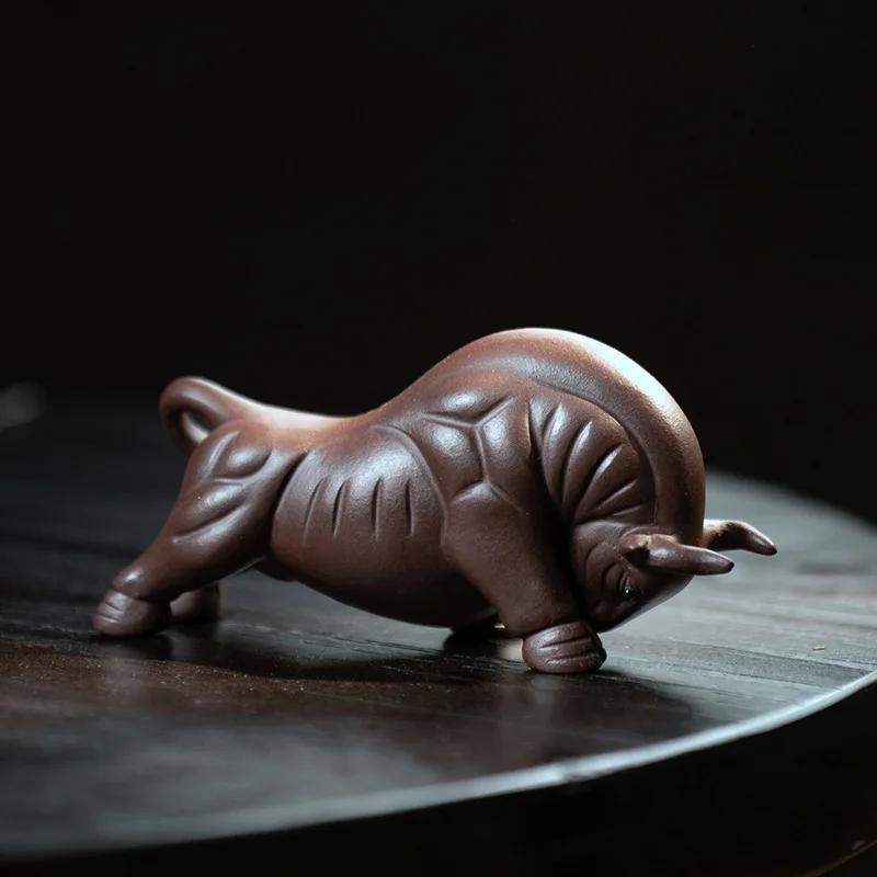 

Yixing Purple Clay Tea Pet Decor Chinese Zodiac Lucky Cattle Figurine Desktop Ornaments Handmade Sculpture Tea Set Decoration