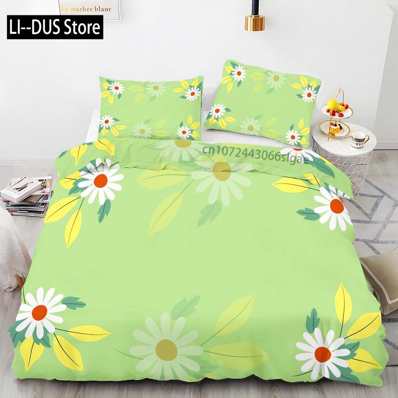 Daisy Flowers Bedding Set Twin Size, Floral Duvet Cover Bed Comforter Cover Set for Kid Boy Girl, Quilt Cover Set Decor 3 Piece