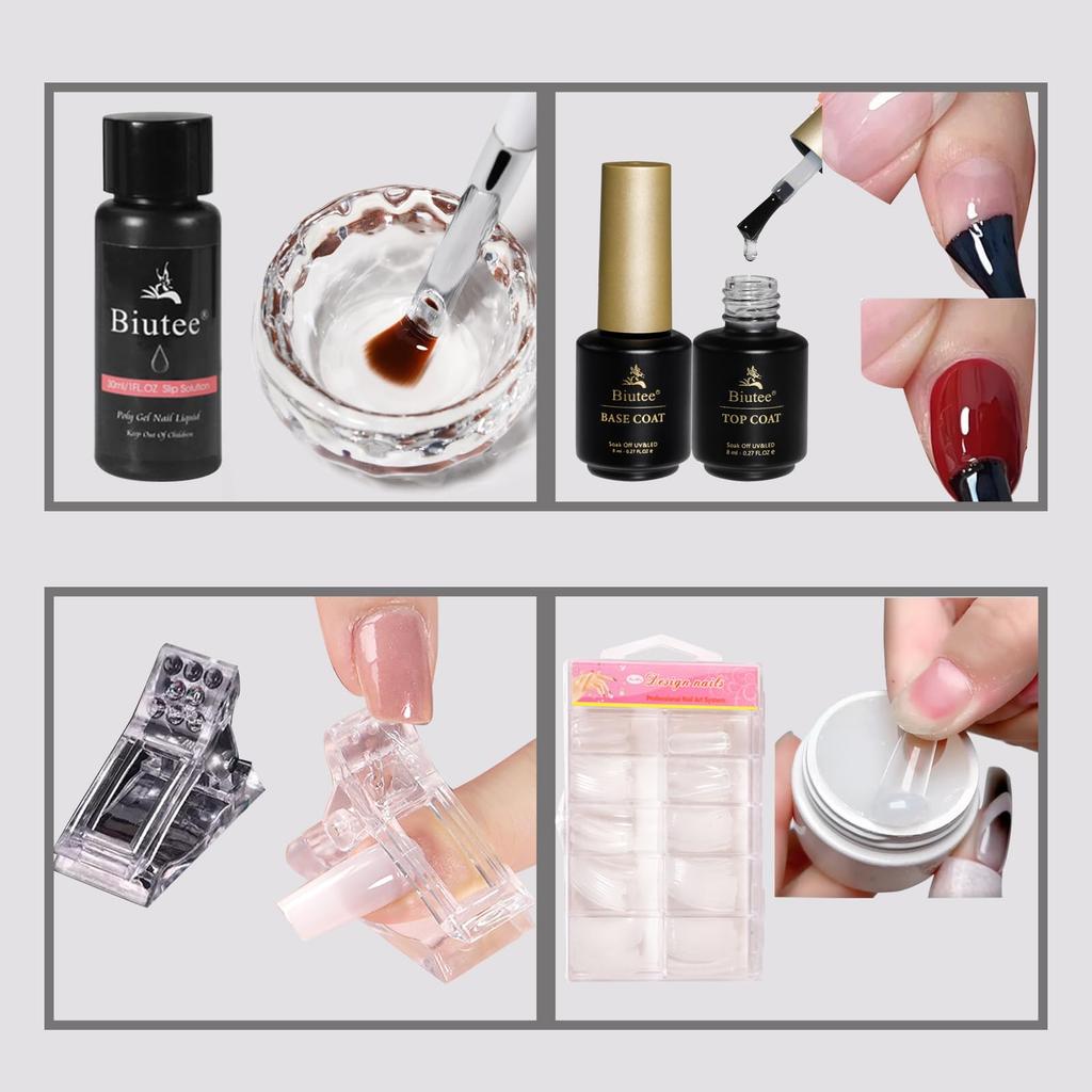 Biutee Polygel Set for Nail Includes 8 colors Glow Nail Gel Top Base Nail Nail and Special Extensions (15ml each), (Chameleon Gel), Glow-in-the-Dark,