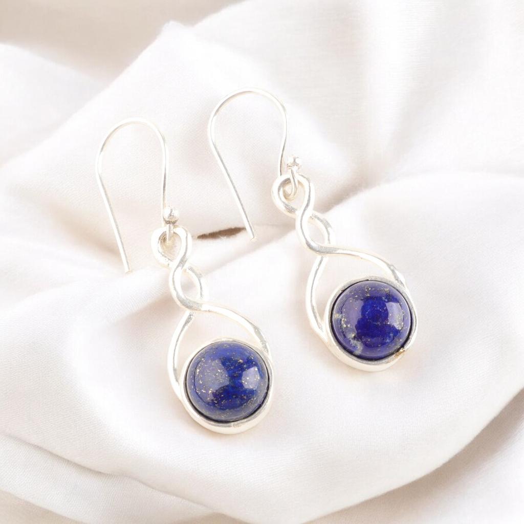 Genuine Lapis Lazuli Gemstone 925 Solid Silver handcrafted Jewelry Earrings1.68" CE-15-33