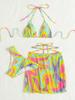 Criss-Cross Printed Bikini Swimsuit Three-Piece Set with Beach Skirt - 2025 New Style