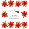 10Pcs/Pack Christmas Flowers Sparkling 14CM with Clips Xmas DIY Glitter Poinsettia Wreath