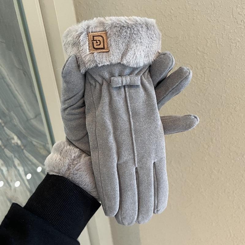Fleece Thickened Warm Gloves Winter Women Windproof Cold Students Outdoor Riding Electric Vehicles Five-finger Tide