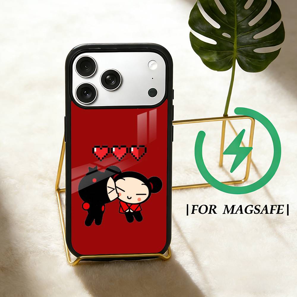 

Cute Cartoon-Pucca Phone Case For iPhone 17 16 15 14 13 12 Pro Max Plus for Magsafe Mirror Wireless Magnetic Cover iPhone15PROMAX