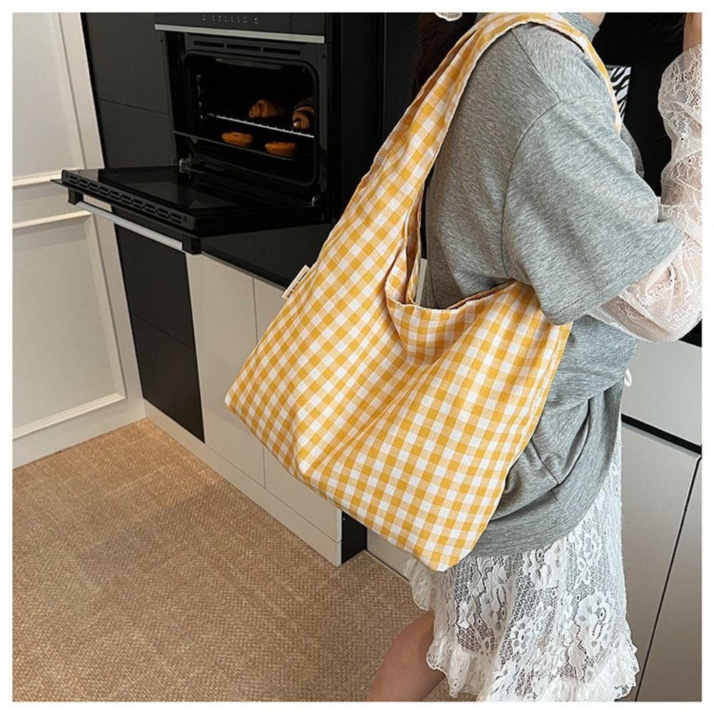Lightweight Single Shoulder Bag Large Capacity Women's Handbag Plaid Underarm Bags  Spring Summer