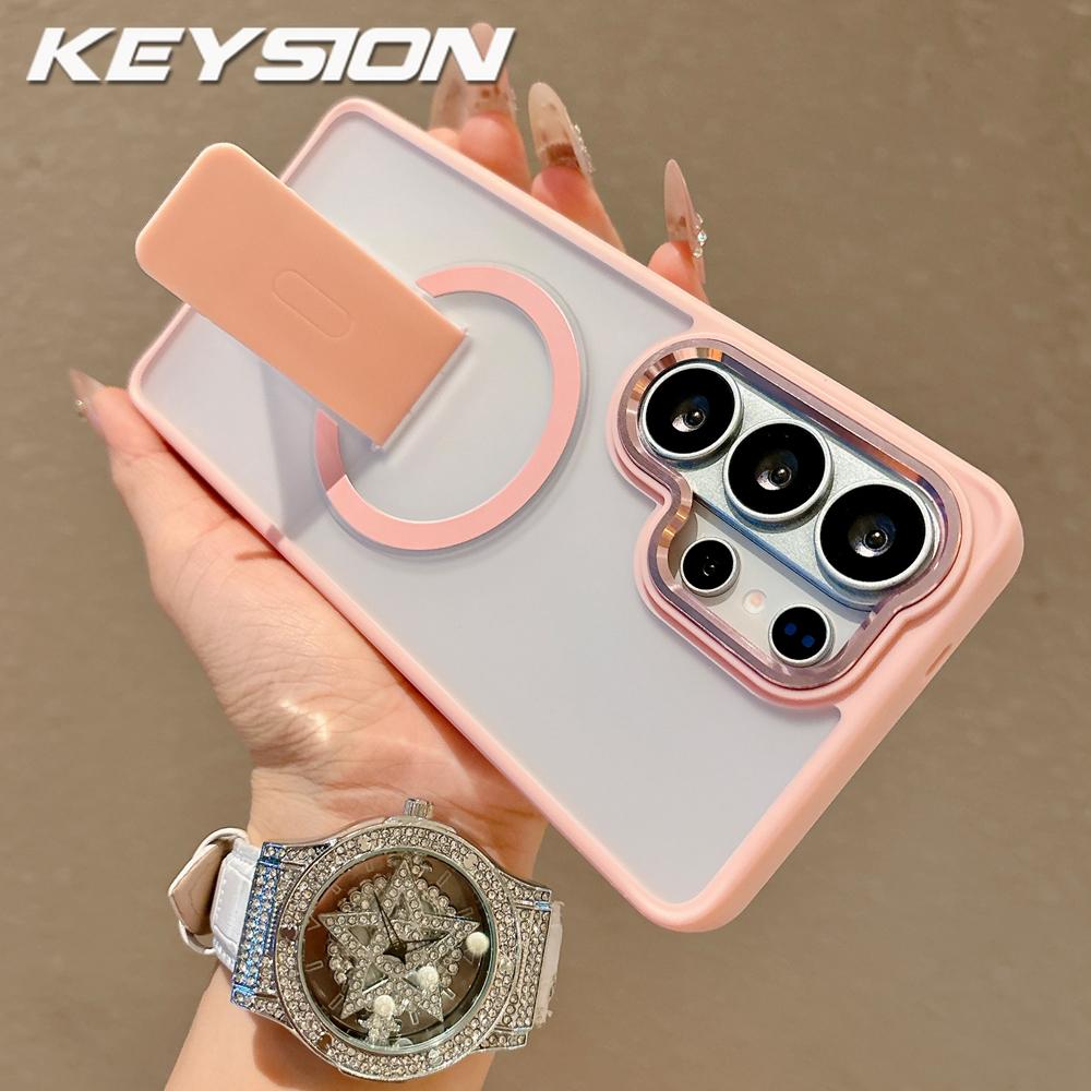 KEYSION Stoßfeste matte durchscheinende Hülle für Samsung Galaxy S26 Ultra 5G S26+ Plus Ständer Kabelloses Laden Handy-Rückseite