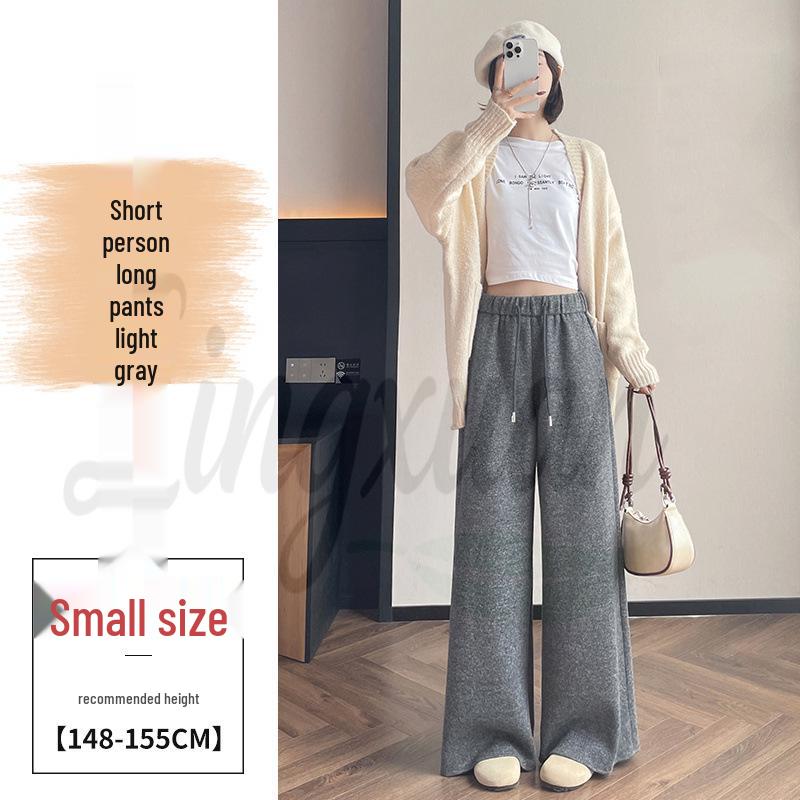 Autumn/Winter 2026 Women's High Waist Slim Fit Wide Leg Floor-Length Pants with Plus Velvet Cashmere.