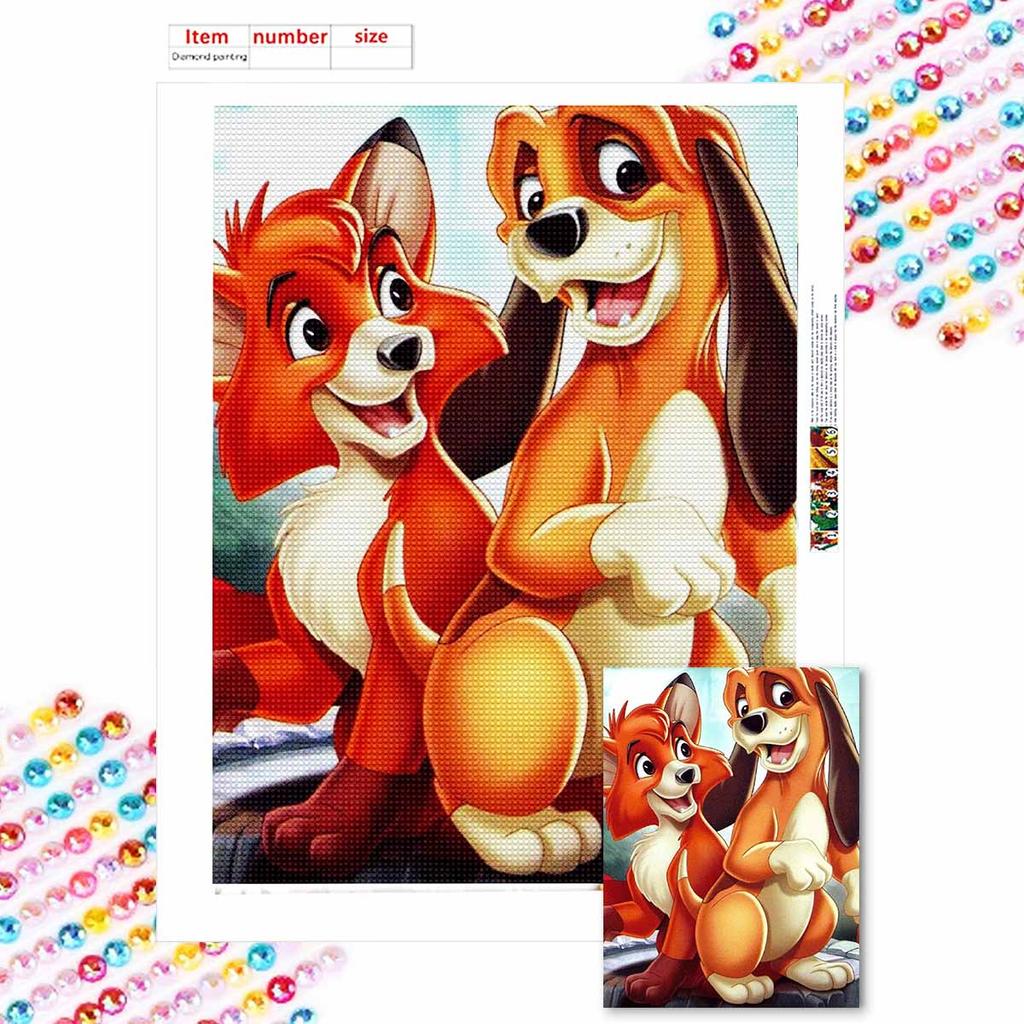 Full Round Diamond Painting The Puppy and The Fox  Art Rhinestone Picture Mosaic DIY 5D Cross Stitch Embroidery Home Decoration