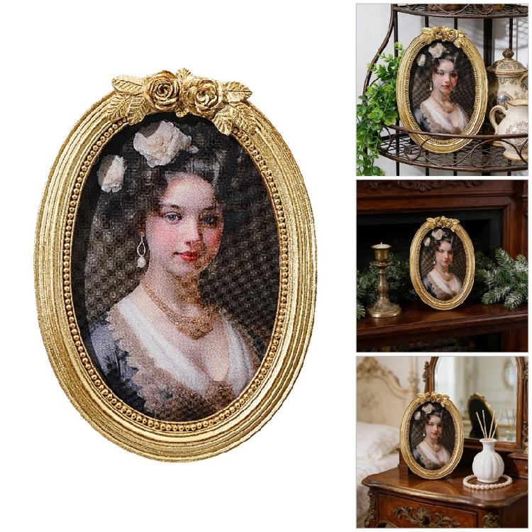 Antique Oval Picture Frame With Rose Design Resin Photo Frame For Tabletop And Wall Hanging Farmhouses Home Decors Gift
