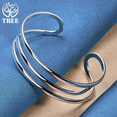 925 Sterling Silver Three Line Bangles Bracelet Jewelry
