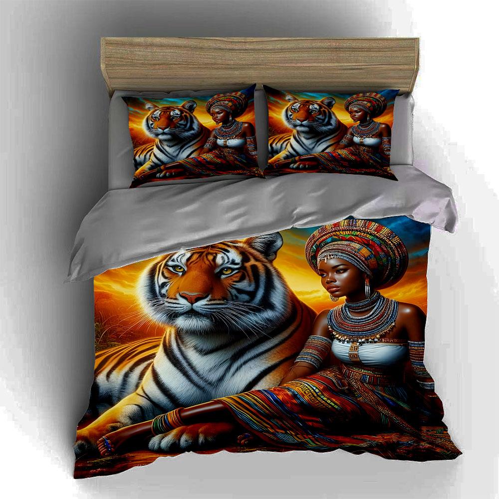 Tiger Tribal Artwork Bedding Duvet Cover Sets Duvet Covers Pillowcases Gifts (1 * Duvet Cover 2 * Pillowcases, Without Duvet Insert)