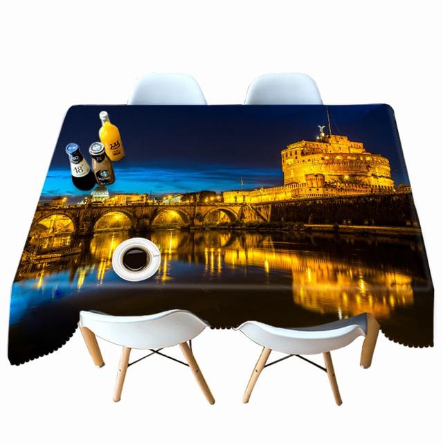 Lighting City Night View Pattern Tablecloth Thicken Cotton Rectangular Round Table Cloth For Wedding Picnic Party