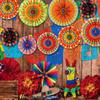 Outus 9 Pcs Mexican Fiesta Hanging Paper Fans Decorations Fiesta Party Supplies Cinco De Mayo Ceiling Wall Decor for Taco Tuesday Event Decor Luau