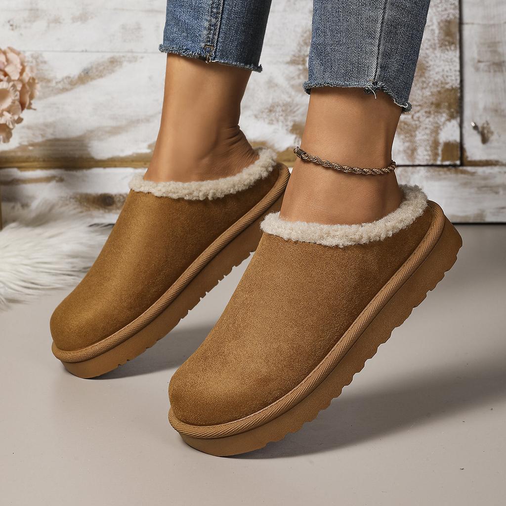 Fashion Women's Winter Thickened Lined Warm Snow Boots Indoor Comfortable Cotton Slippers Round Toe Flat Shoes for Women