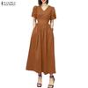 ZANZEA Lässiges Sommerkleid mit V-Ausschnitt und kurzen Ärmeln für Damen