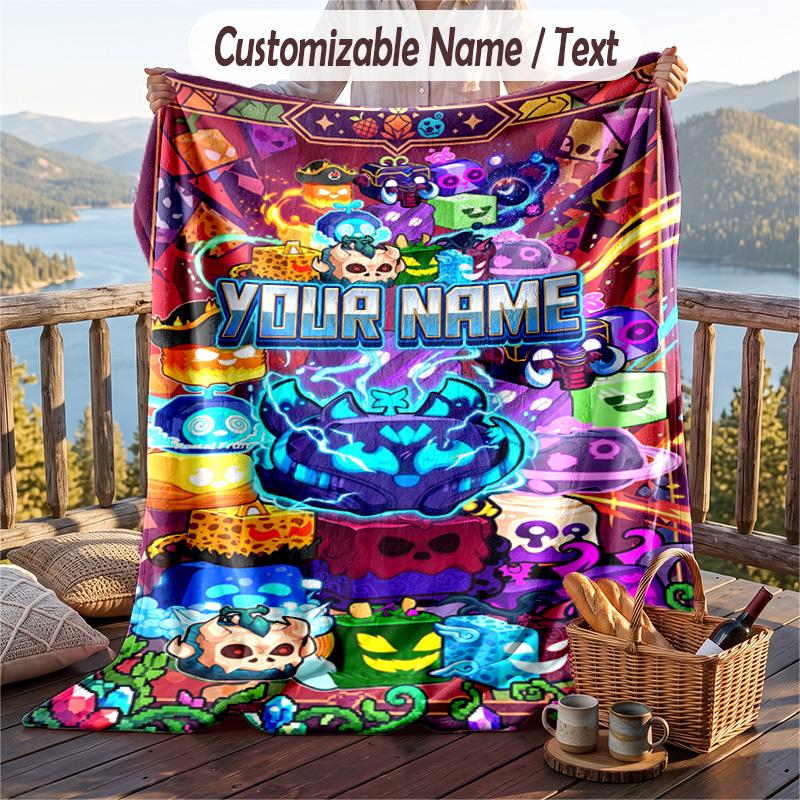 Blox Fruits Flaneldecke, Personalisierter Custom-Name-Text, Weiche Warme Plüsch-Überwurfdecke Für Geschenk
