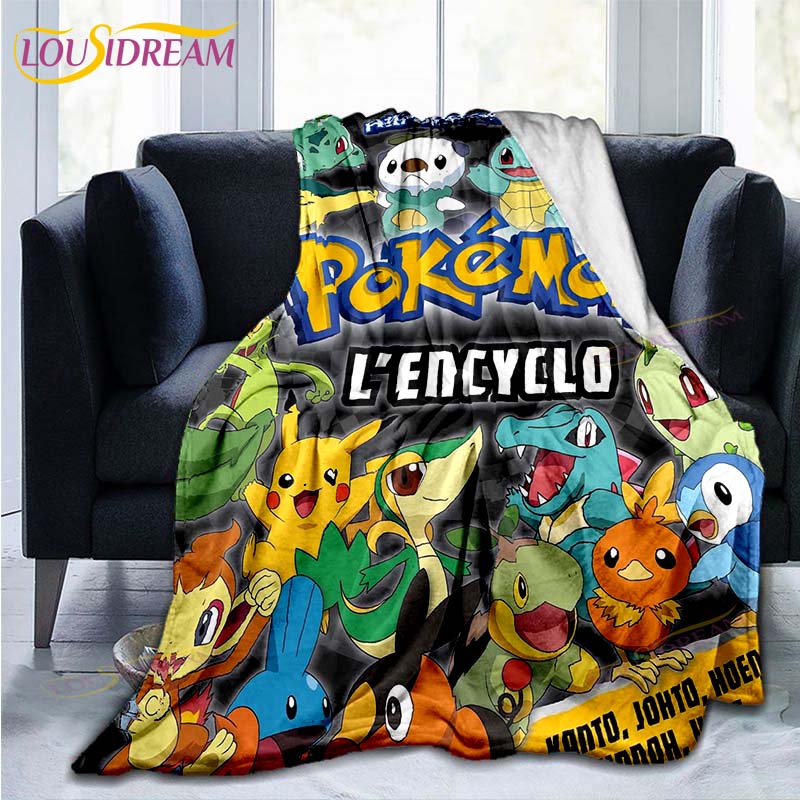 Manta decorativa con estampado de Pokémon, funda de edredón para sofá, ropa de cama de viaje, manta decorativa, manta de franela, colcha, mantas del Grinch