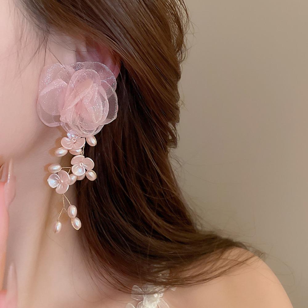 Exaggerated Beach Earrings Crystal Petals Stud Earrings Romantic Flower Dangle Earrings  Seaside