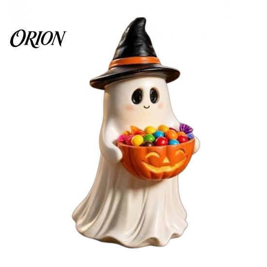 Easy To Clean Home Ornaments Resin Ghost Statue with Pumpkin Candy Bowl for Halloween Table Decor, Cute Desktop Organizer Living Room Bedroom