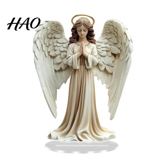 Home Decor Nativity Sign 2D Acrylic Jesus Ornament Angel Wing Table with Base Office Desktop Bookshelf Religious Christmas Decoration Multifunctional