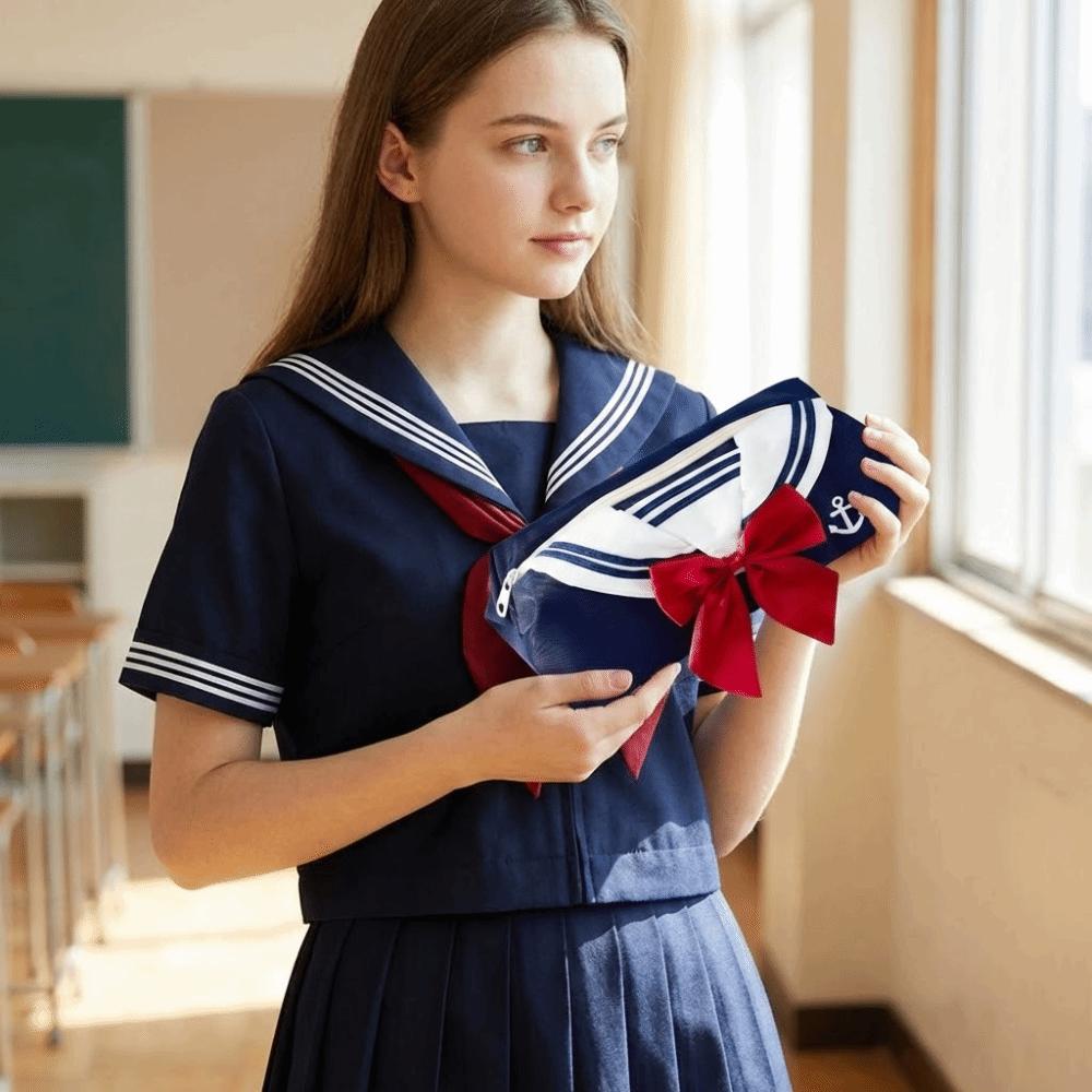 Bow Tie Design Pencil Storage Bag Sweet Zipper Stationery Pouch JK Pencil Case Back To School