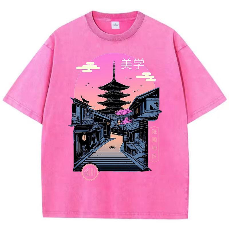 T Shirt Vintage Washed 100% Cotton T-Shirt Japanese Style Gothic Graphic Tee Casual Streetwear for Spring Summer