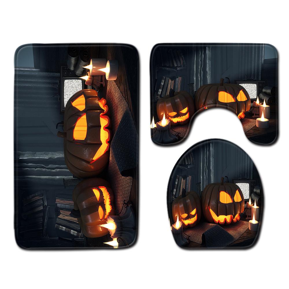 Halloween Bathroom Shower Curtain Floor Mat Combination Four-Piece Set Bathroom Toilet Carpet Door Mat