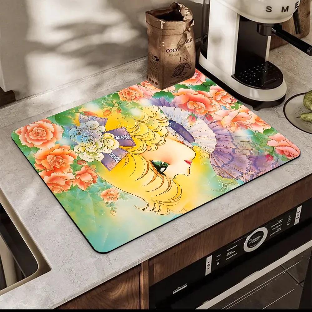 Cartoon Women's Candy Candy Printed Dish Drying Mat Super Absorbent Coffee Drain Pad Tableware Quick Dry Rug Kitchen Dinnerware