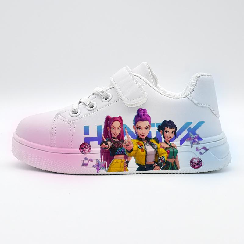 Mädchen Kinder White Board Schuhe Idol Inspiriert Triple Sisters Stil UV Gedruckte Cartoon Sneaker Klettverschluss Trendige Freizeitschuhe 27 white