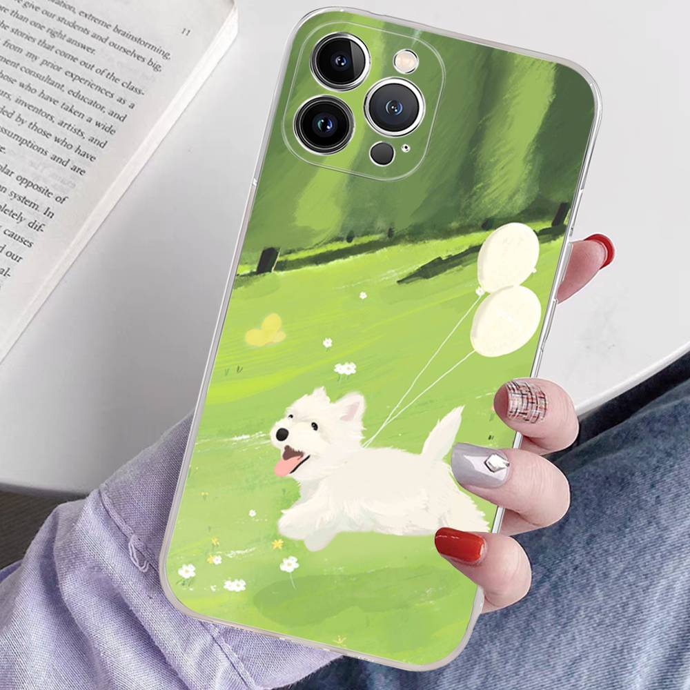 Cute Cartoon Puppy Transparent Soft Phone Case For iPhone 15 12 14 16 17 13 Plus 11 Pro Max 13 Pro