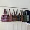 Colored Plaid Women's Woolen Shoulder Bags Vintage Large Capacity Ladies Handle Canvas Tote College Style Girls Book Handbags