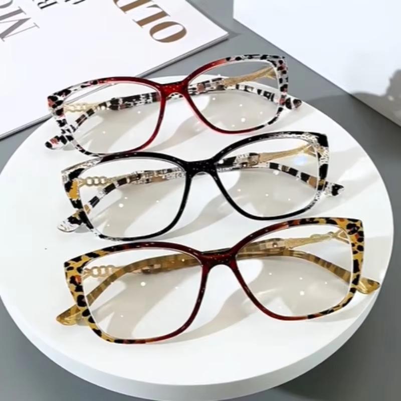 Leopard Square Metal Accessory Anti Blue Light High Definition Reading Glasses Woman Men Vintage Reader Eyeglasses