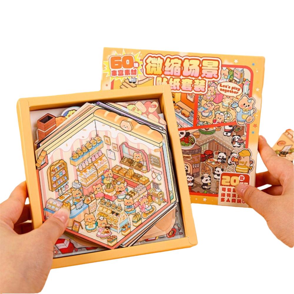 Cartoon 3D Landscaping Stickers 20 Sheets Scene Sticker Book Creative Miniature Scene Stickers