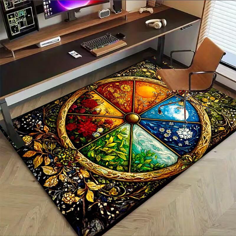 1 Stück Jahresrad Extra Groß Rutschfester Teppich für Boden, Büro, Familie, Schlafzimmer, Studio   Großer Teppich für Innenbereiche, , Lebendige Farben