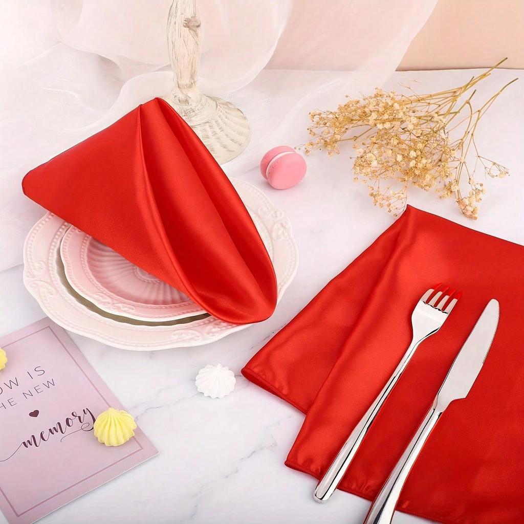 12pcs Luxurious Satin Napkin Set - Reusable, Washable, and Durable Polyester Cloth Napkins for Dining, Wedding, Party Decor