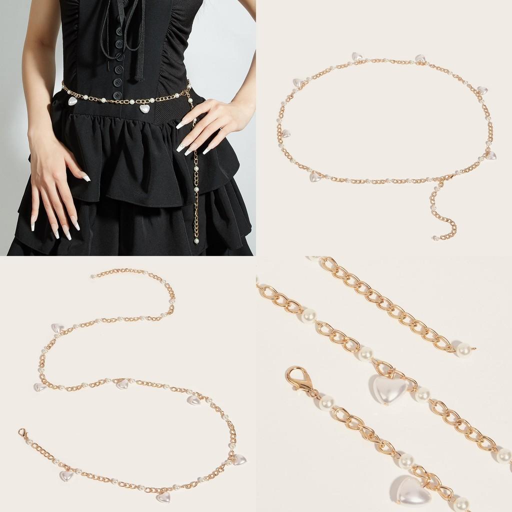 Fashion Heart Faux Pearl Waist Chain With Metal For Summer Womens Party Wear