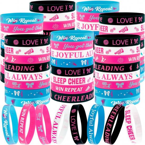 74pcs Cheerleader Gifts Bulk for Team – Cheer Bracelets for Party Favors, Girls Accessories, Goodie Bag Stuffers, Cheerleading Supplies