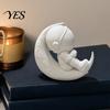 Moon Astronaut Figurine 3D Printed Figurine, Sitting on Crescent Spaceman Statue Statue, Desktop Decoration for Home Office Bookshelf