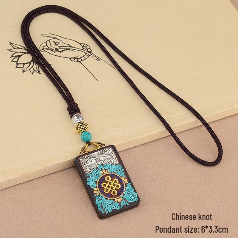 Ebony Tangka Necklace with Ethnic Na Fu Pendant - Buddha Amulet for Men & Women