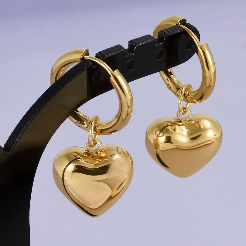 Real Gold Plated Fashion Kpop Piercing Jewelry Girl Bowknot Flower Heart Pendant Earring Stainless Steel Hoop Earrings For Women