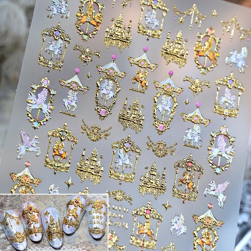 Light Luxury Dreamy Pony Nail Art Stickers Cartoon Year Of The Horse Nail Art Decals New Year Diy Nail Art Decoration