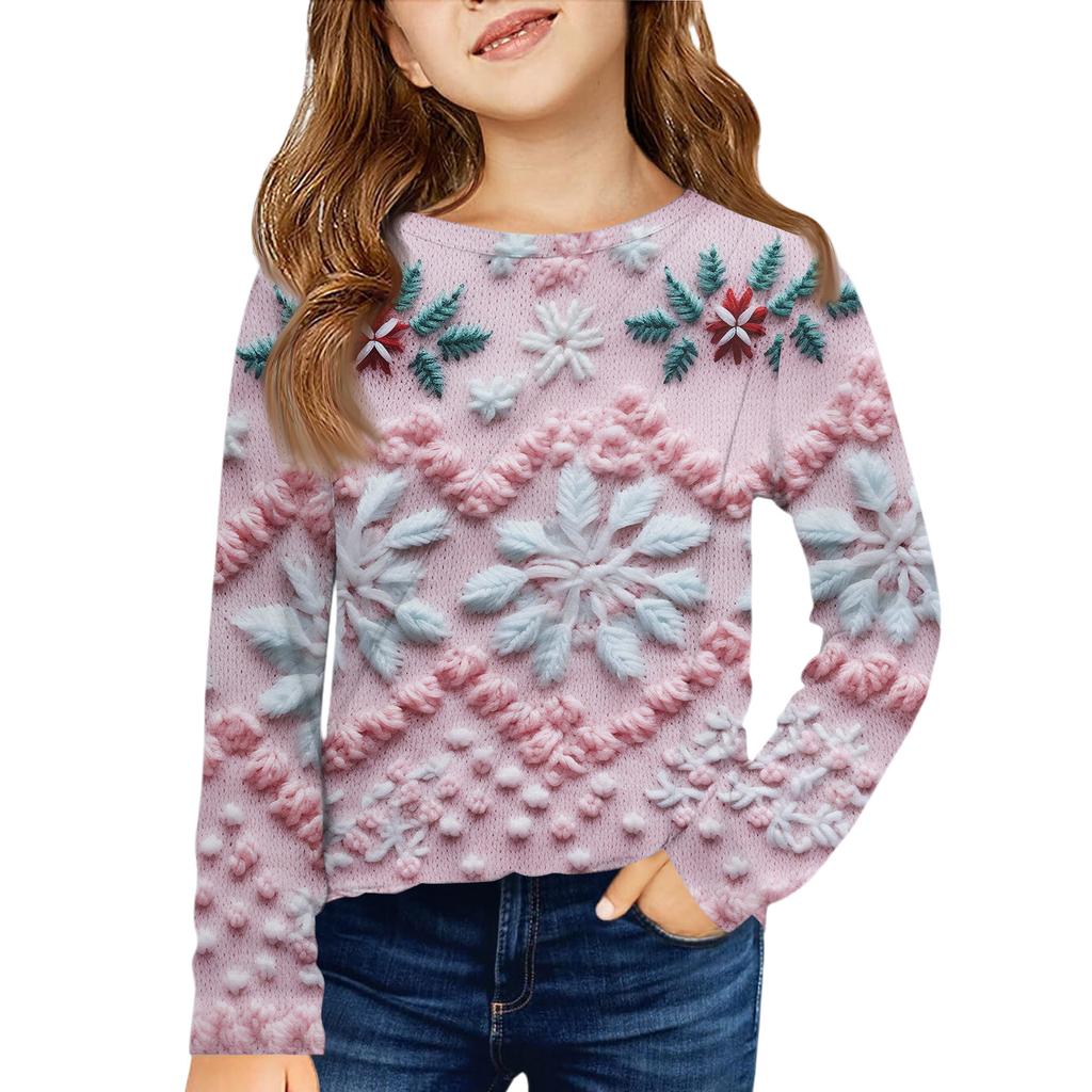 Girls' Long Sleeve Tee - Pleated Round Neck Casual Top
