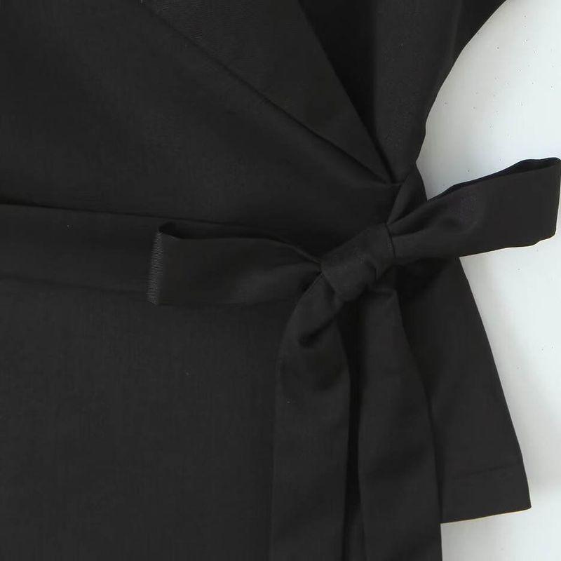 Kaslead New Arrival Women's Clothing Fashion Style Fashion Minimalist Large Lapel Short Sleeve with Belt Tops