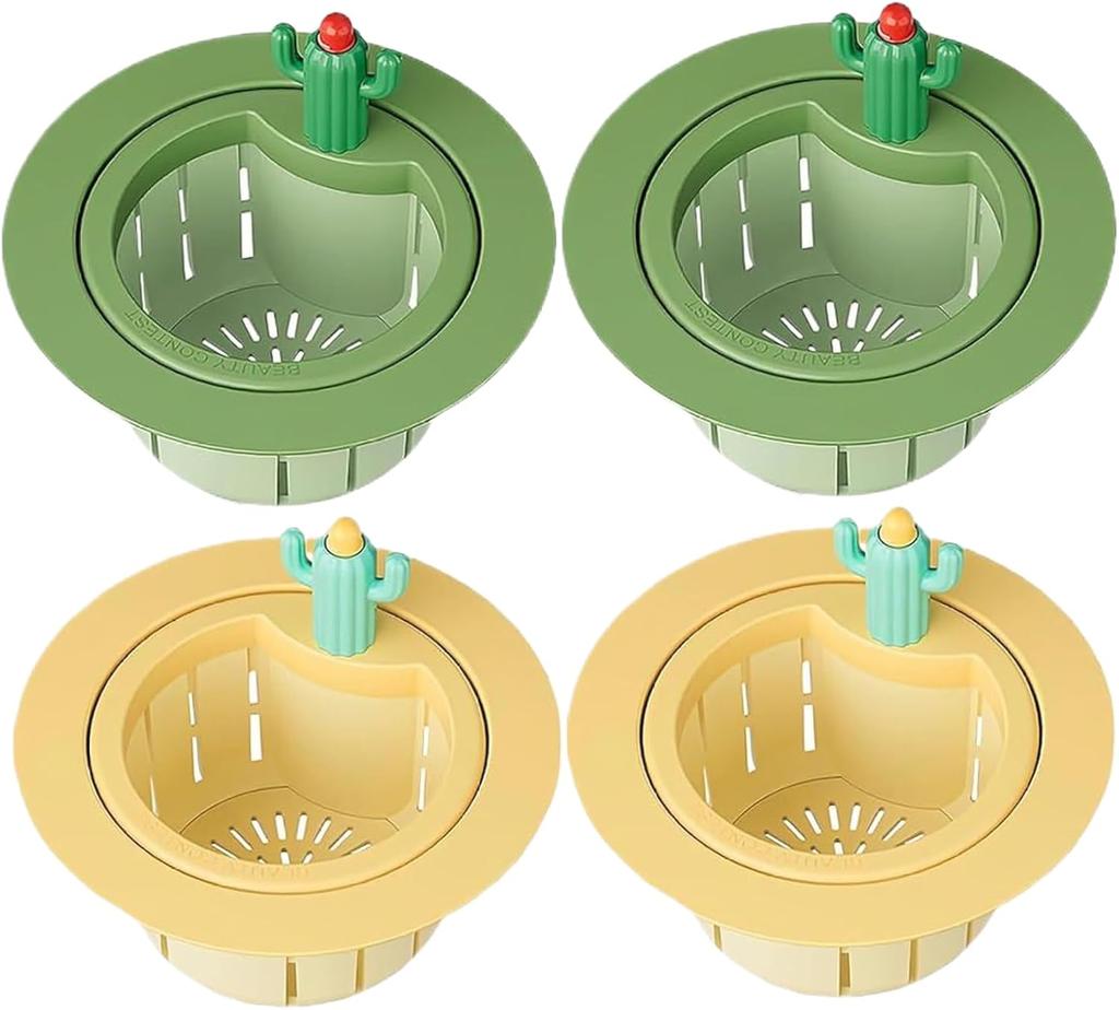 4PCS Cactus Sink Strainer Cactus Kitchen Sink Drain Basket Auto-Dumping Filter Kitchen Drainer with Lifting Handle