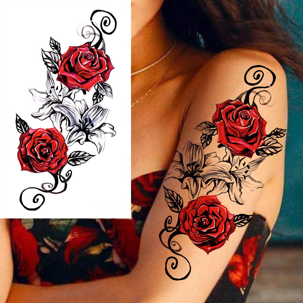 1 Sheet Black Henna Mandala Fake Jewels Temporary Sleeve Tattoos For Women Girls Forearm Waist Chest Back Tattoo Sticker Decal