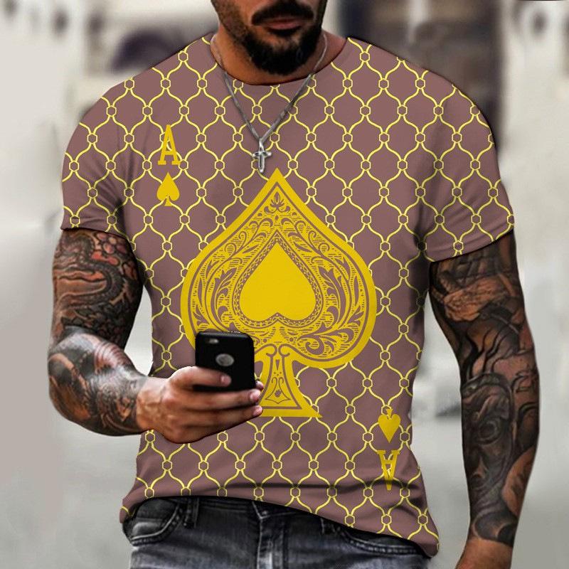 European and American New Men's Foreign Trade T-shirt Personalized Fun Playing Card Series 3D Printing Round Neck Short Sleeve Street Trend