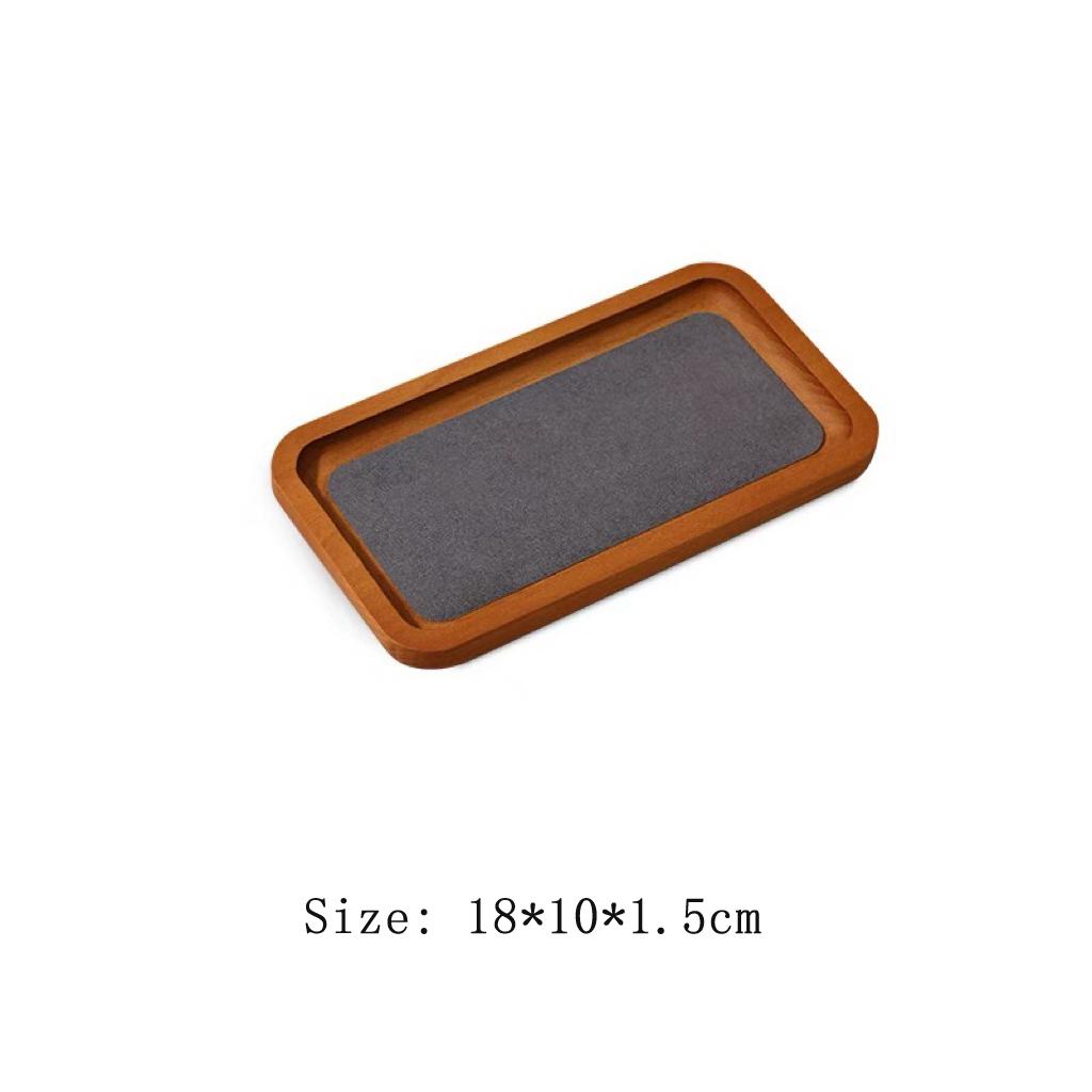 HeMu Wooden Microfiber Velvet Cloth Multi-purpose Rounded Corner Empty Tray Viewing Pallet Jewelry Display Storage Tray