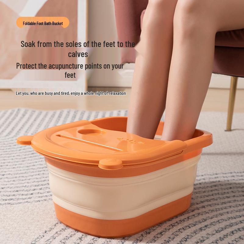 Compact Foldable Footbath with Cover - Deep Massage Foot Soak Bucket for Adults