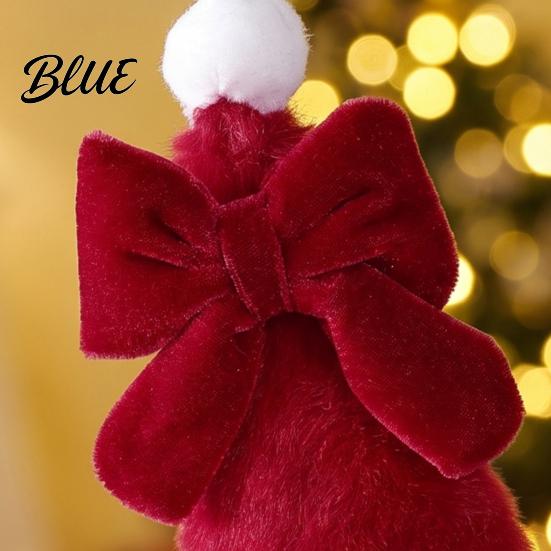 Holiday Tree Tower Decor Xmas Christmas Ornament Santa Hat Pendants Plush with Bow Hanging Pendant
